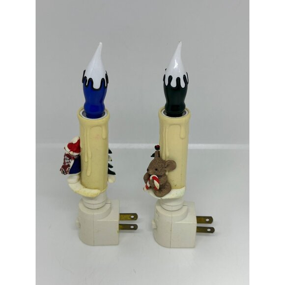 Vintage Christmas Candle Nightlight Set of 2 Snowman Teddy Bear Holiday Decor - Picture 6 of 10